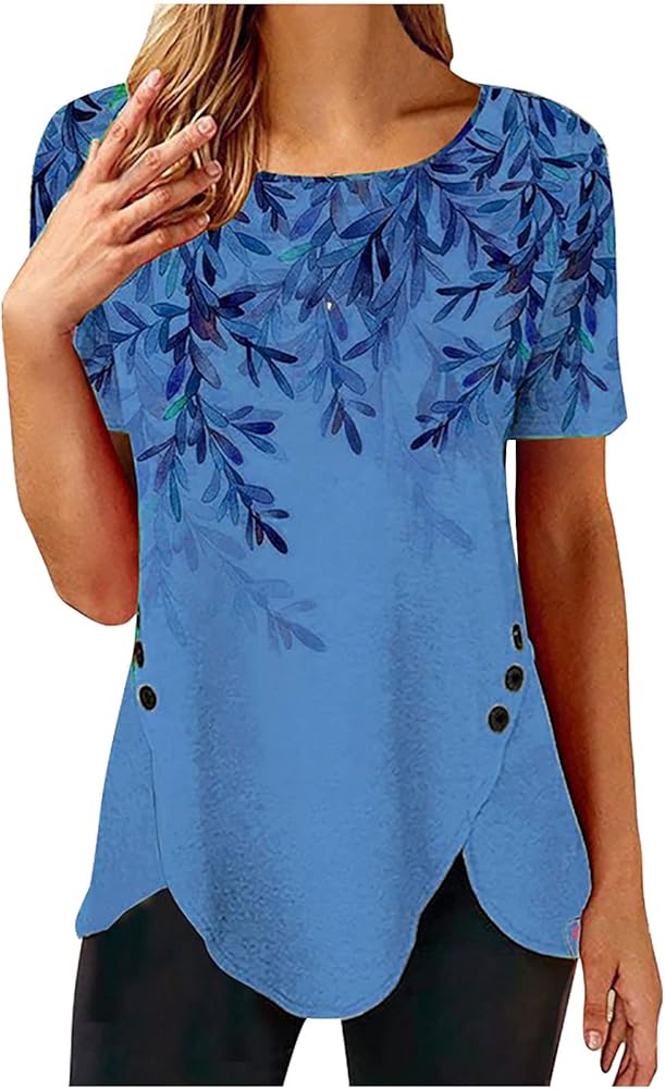 Women's Floral Print Summer Blouses Dressy Casual Short Sleeve Ladies Tops Cute Tunics Shirts Trendy Clothing 2024