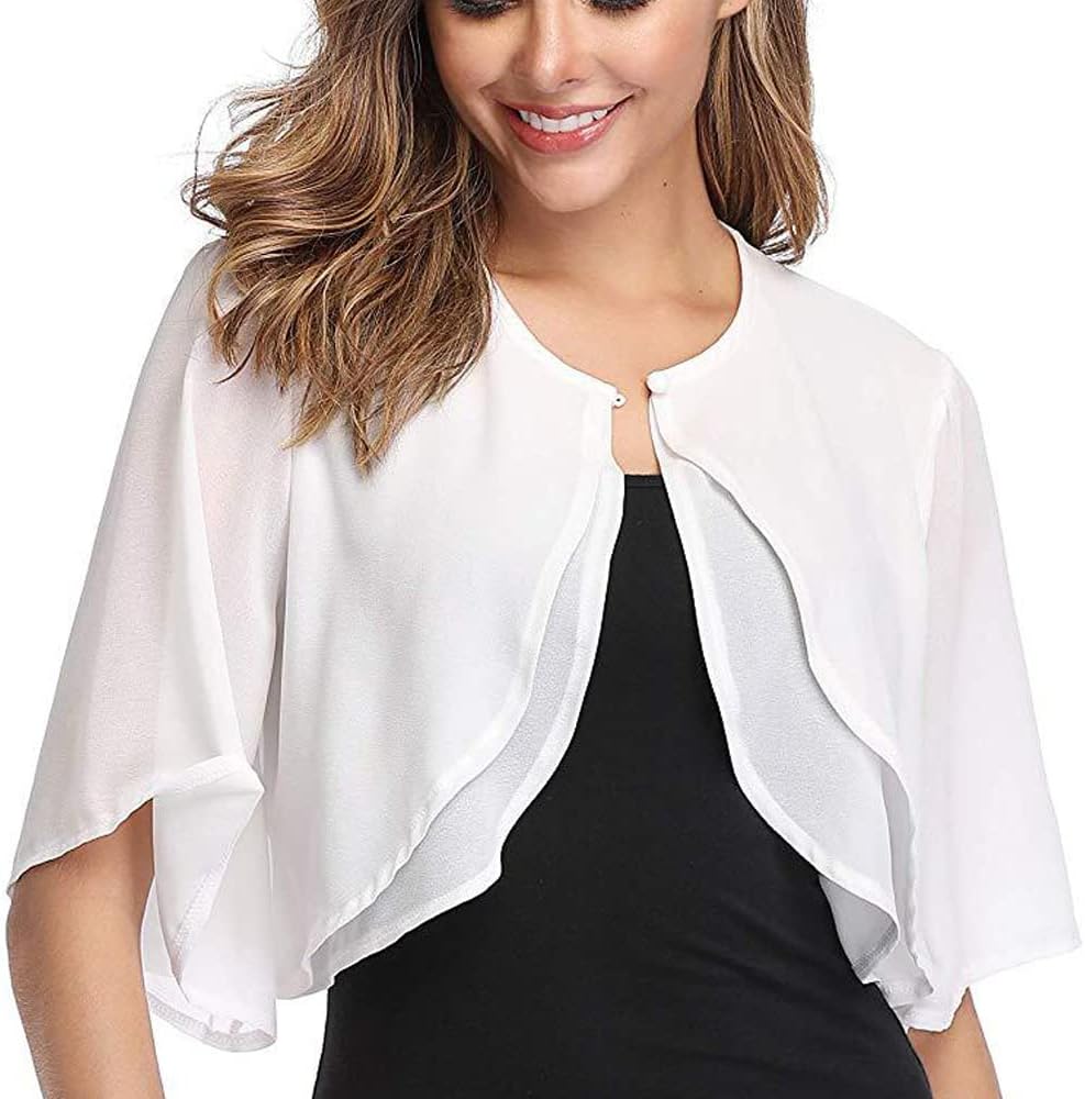 Women's Shrug Chiffon Short Sleeve Open Front Bolero Cardigan Summer Chiffon Blouse, Outerwear Shawl Cape Shirt Tops