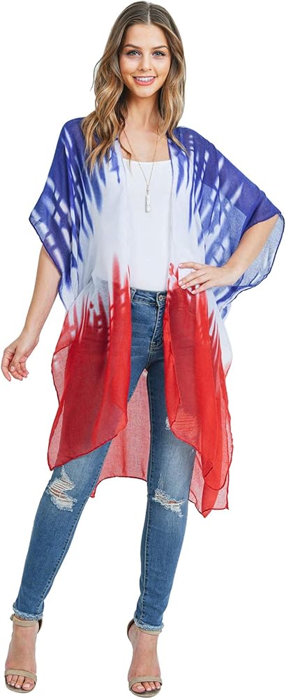 American Flag Patriotic Shawl Wrap Cardi - July 4 USA Stars Stripes Open Kimono Cardigan, Long Vest