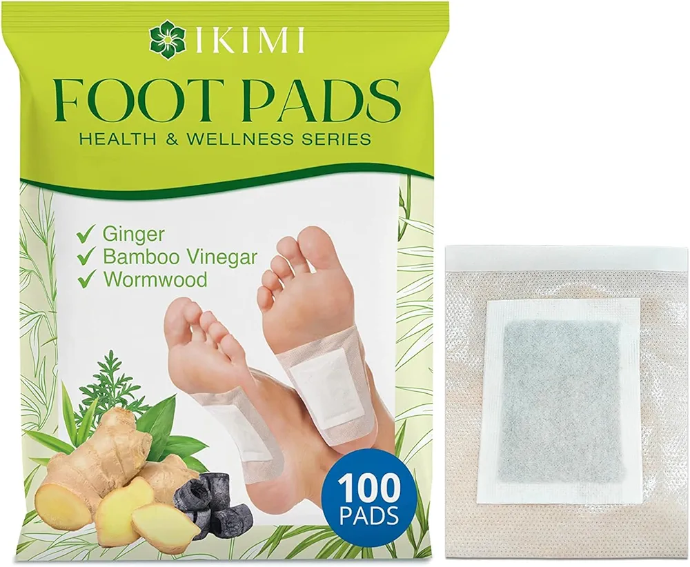 100 Ginger Foot Pads for Better Sleep, Stress Relief, and Care - Bamboo Vinegar Wormwood Powder Patches, Charcoal Oil for Sleep Quality, Deep Cleansing, Fatigue Relief, Comfortable Experience