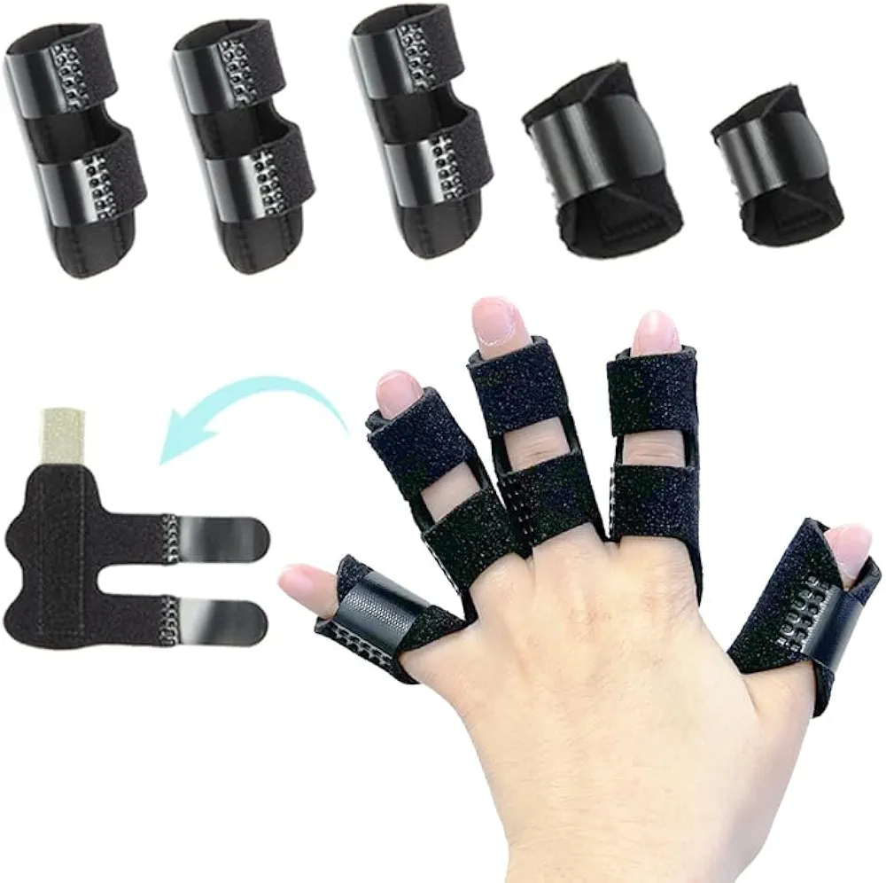 5 Pcs Color Trigger Finger Splint , Finger Brace for Straightening or Support for Fingers,Thumb Brace, Broken Finger Protector, Broken Fingers Straightening,Pain Relief, Suitable for thumb, Index, Middle, Ring, Pinky (Black)