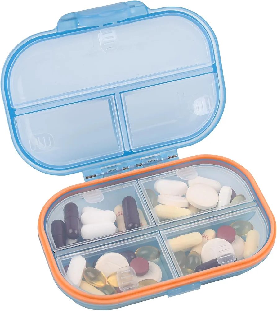 Travel Pill Organizer Small 7 Grid Compartments Pill Holder Box high-Capacity，Portable Medicine Container Case，Daily Weekly Medication Organizer