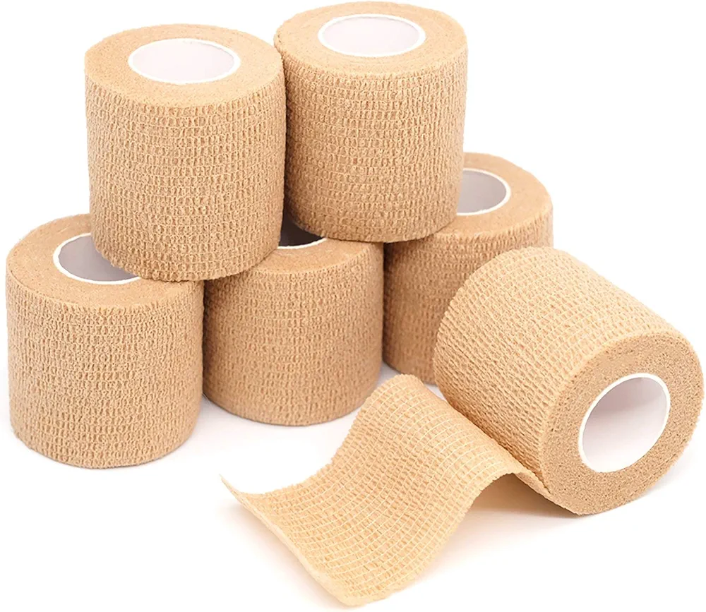 FriCARE Self Adhesive Bandage Wrap, Medical Tape in First Aid Kit Cohesive Bandage Wrap for Sport & Athletic, Breathable Vet Wrap for Wounds, FSA/HSA Eligible 2" X 5 Yards 6 Rolls Tan