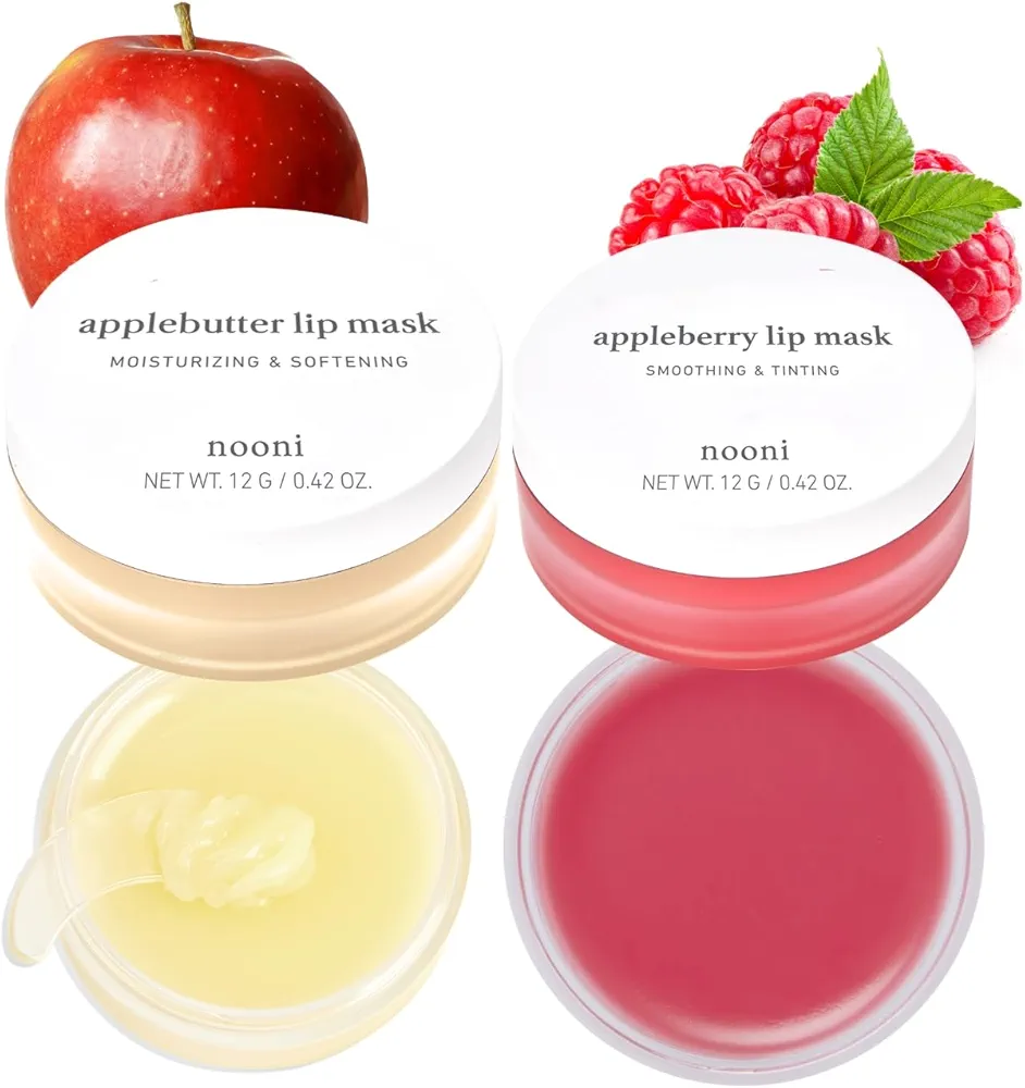 NOONI Applebutter Lip Mask with Shea Butter and Vitamins, 42 oz. + Appleberry Korean Lip Tinting Butter, 42 oz. Bundle