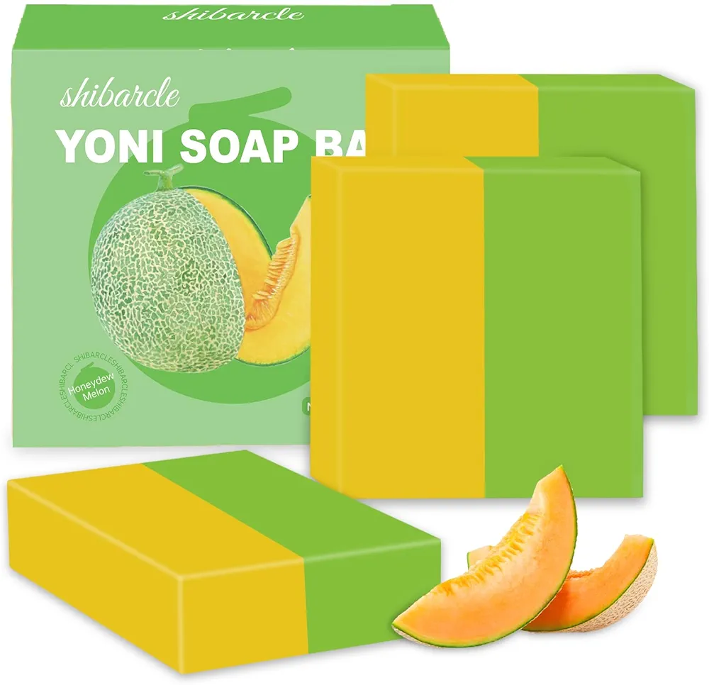 3 PCS Yoni Soap Bars for Women pH Balance, Natural Yoni Bar Soap Yoni Wash for Vaginal Moisturizing Eliminates Odor Body Wash Soap with Bubble Foam Net, Handmade Honeydew Melon Yoni Soap