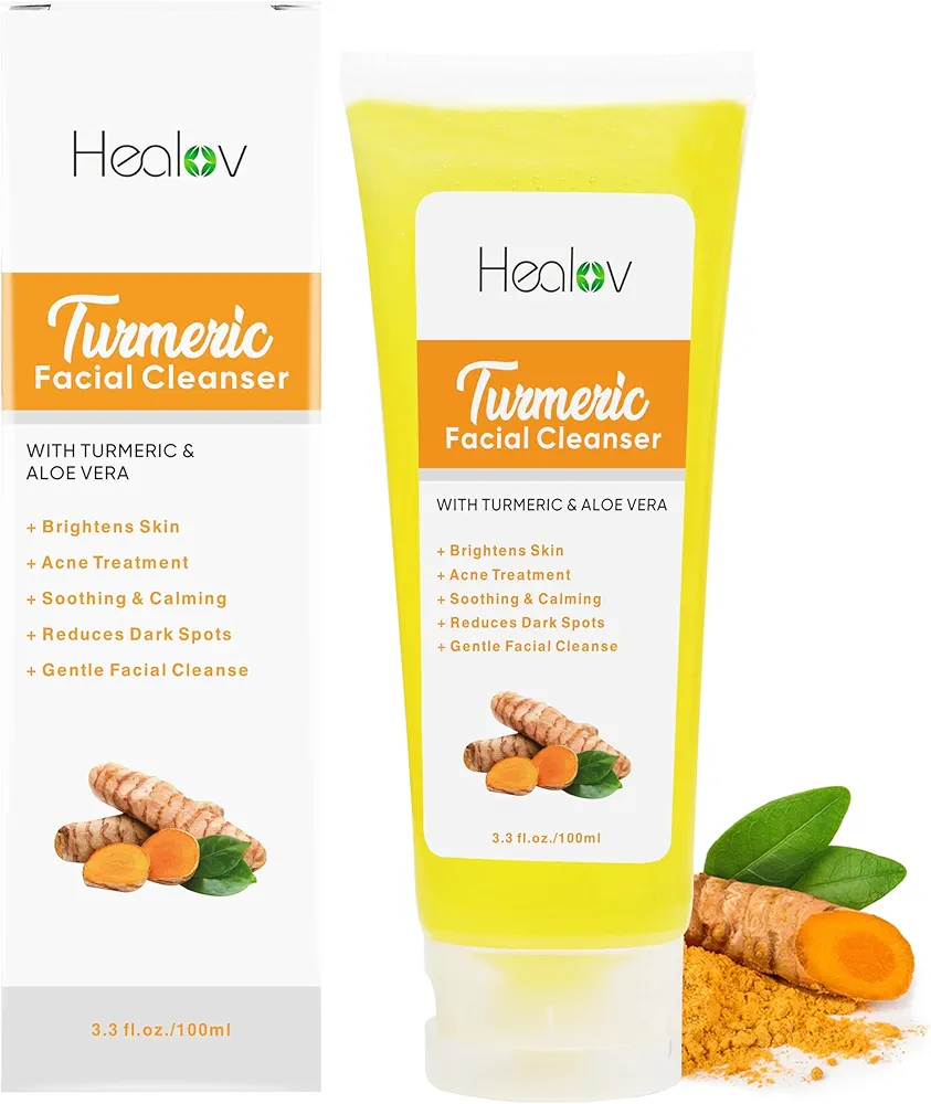 Turmeric Face Wash, Turmeric Clear Skin Liquid Soap – 100% Natural Anti Aging Exfoliating Turmeric Facial Cleanser for Spots, Age Spots, Sun Damage, Discoloration – Turmeric Soap Skin Detox Treatment