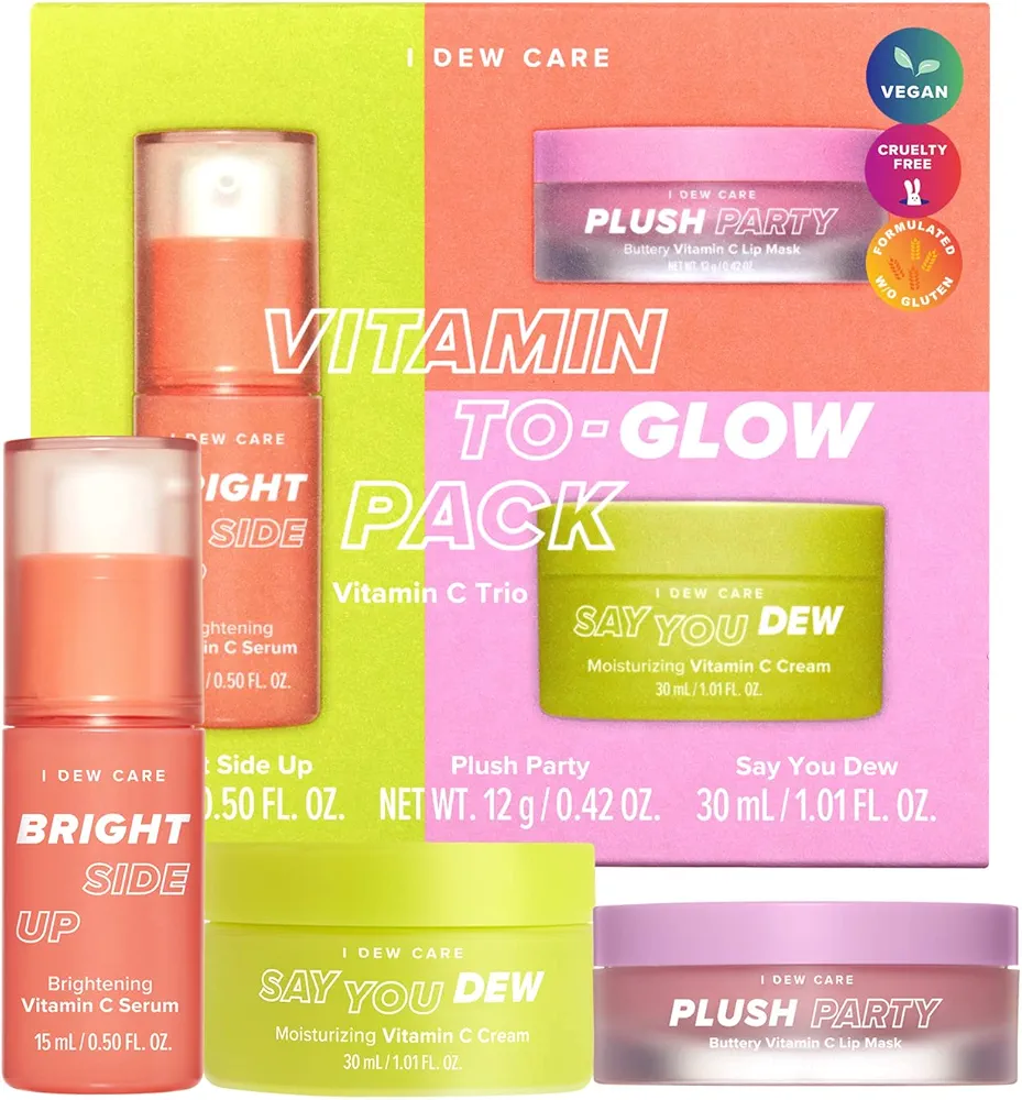 I DEW CARE Korean Skincare Set - Vitamin To Glow Pack | Travel Size Gift Set, With Niacinamide, Grapefruit Extract, Vitamin C, Trio Set, Spa Day, Gift set, Glass Skin