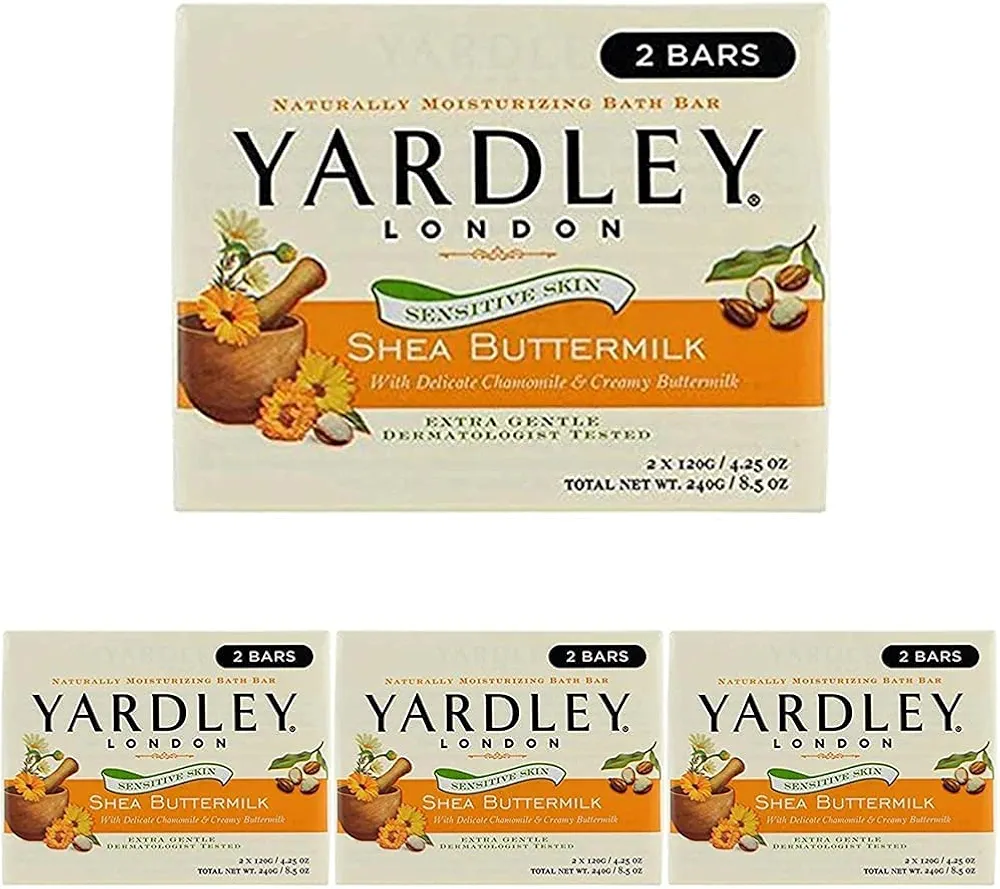 Yardley London Shea Buttermilk Sensitive Skin Naturally Moisturizing Bath Bar, 4.25 Ounce, 2 Count (Pack of 4)