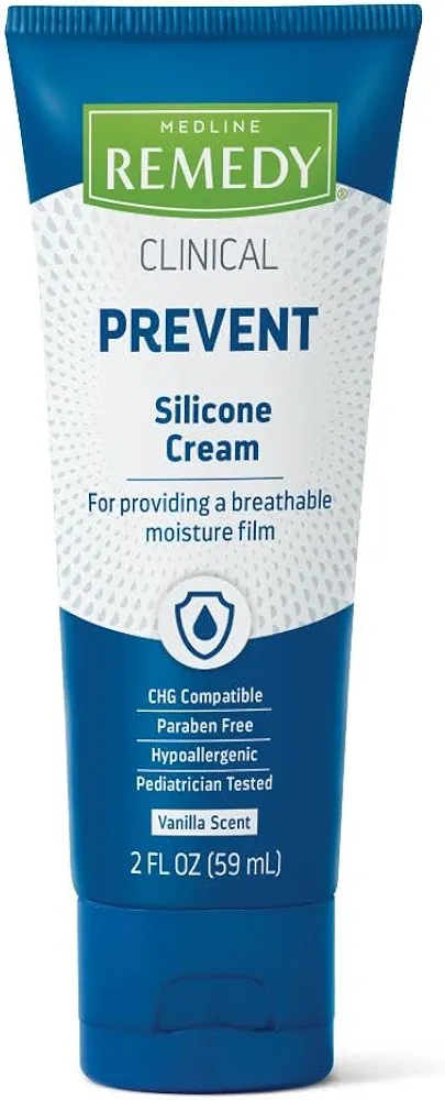 Medline Remedy Clinical Silicone Cream (2 oz Tube), Vanilla Scent, Breathable Film, Soothing, Moisturizing, Nourishing, Hydrating Skin Care, For Cracked, Chapped, Sensitive Skin