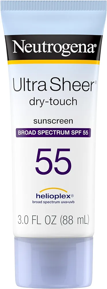 Neutrogena Ultra Sheer Dry-Touch Sunscreen Lotion, Broad Spectrum SPF 55 UVA/UVB Protection, Lightweight Water Resistant Face & Body Sunscreen, Non-Greasy, Travel Size, 3 fl. oz