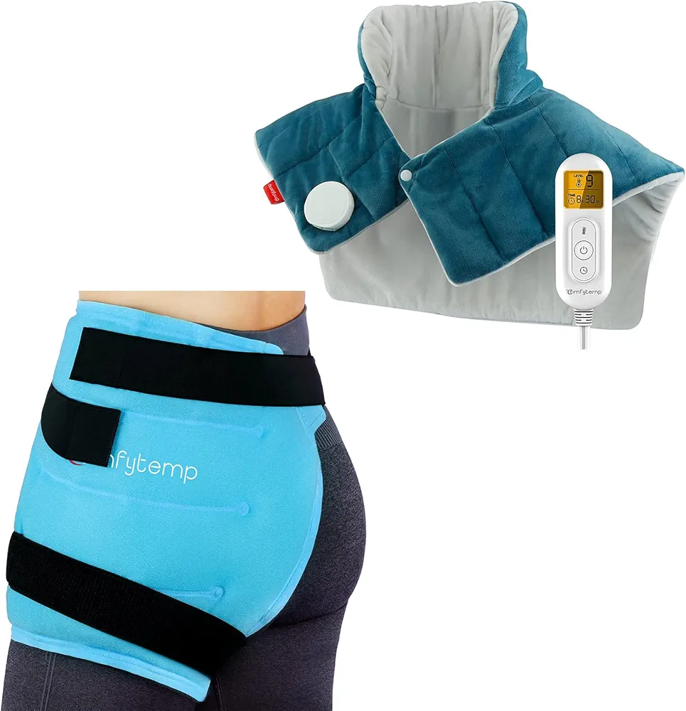 Comfytempp Large Hip Ice Pack Wrap for Hip Replacement, Fracture, Hip Pain Relief & Heating Pad for Neck and Shoulders and Back Bundles, FSA HSA Eligiable, Gift for Recovery After Surgery, Men Women