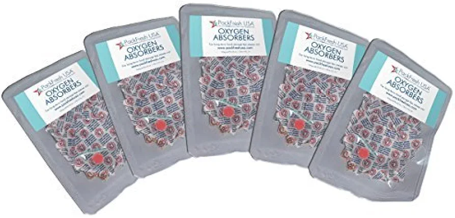 50 Pack (5 x 10 Packs) - 300cc Oxygen Absorber Packs - Food Grade - Non-Toxic - Food Preservation - Long-Term Food Storage Guide Included