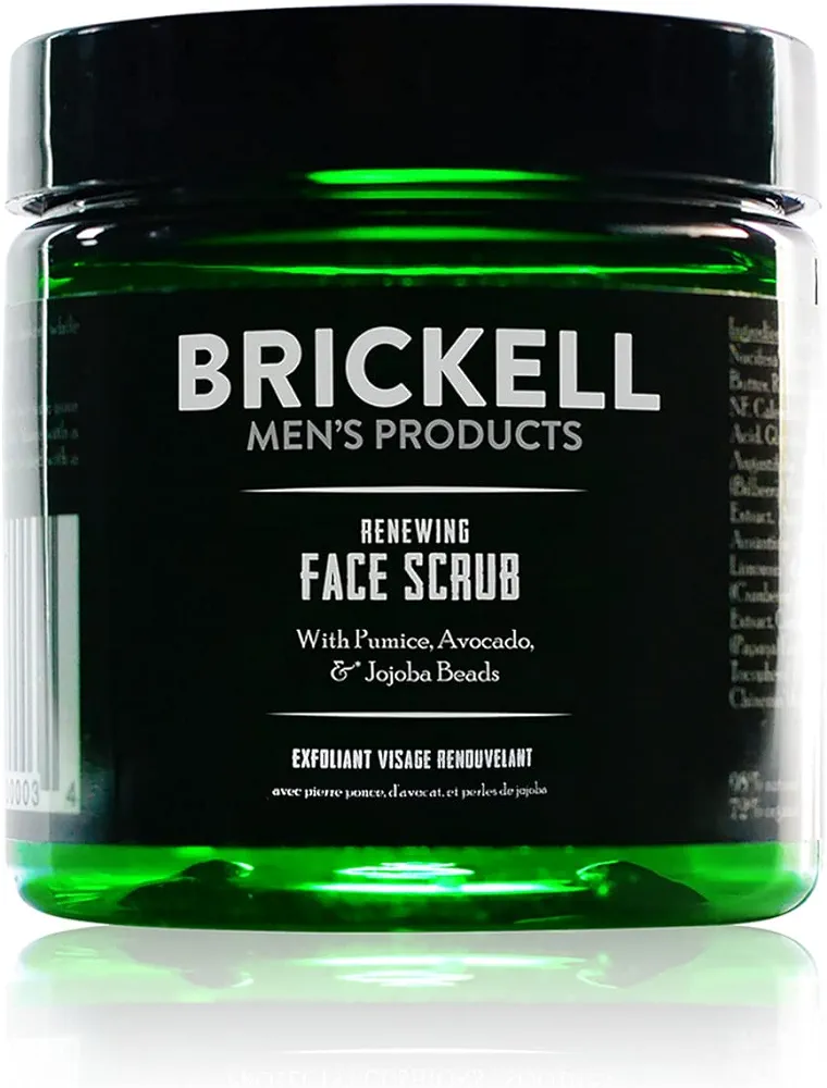 Brickell Men's Renewing Face Scrub for Men, Natural and Organic Deep Exfoliating Facial Scrub Formulated with Jojoba Beads, Coffee Extract and Pumice, 2 Ounce, Scented