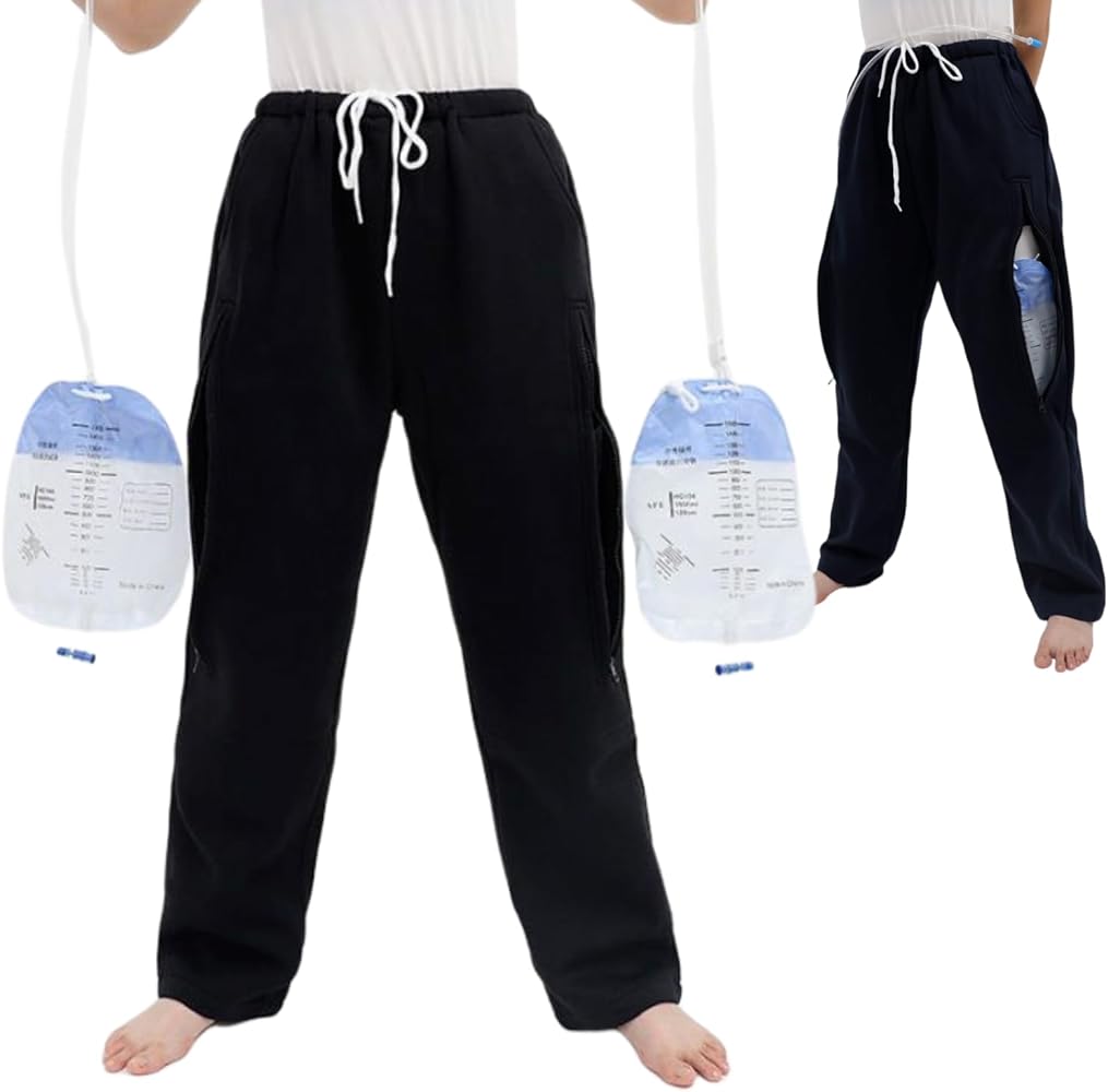 Catheter Leg Bag Pants, Urine Bag Holder Pants for Men/Women, Double Zippered Pockets Holding 2000ml Catheter Bags