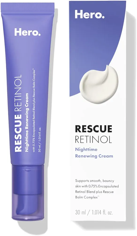 Hero Cosmetics Rescue Retinol Nighttime Renewing Cream - Helps With the Look of Uneven Texture and Post-Blemish Marks - Gentle, Non-Drying Formula, Introduction Retinol - Safe for Sensitive Skin (30 ml)