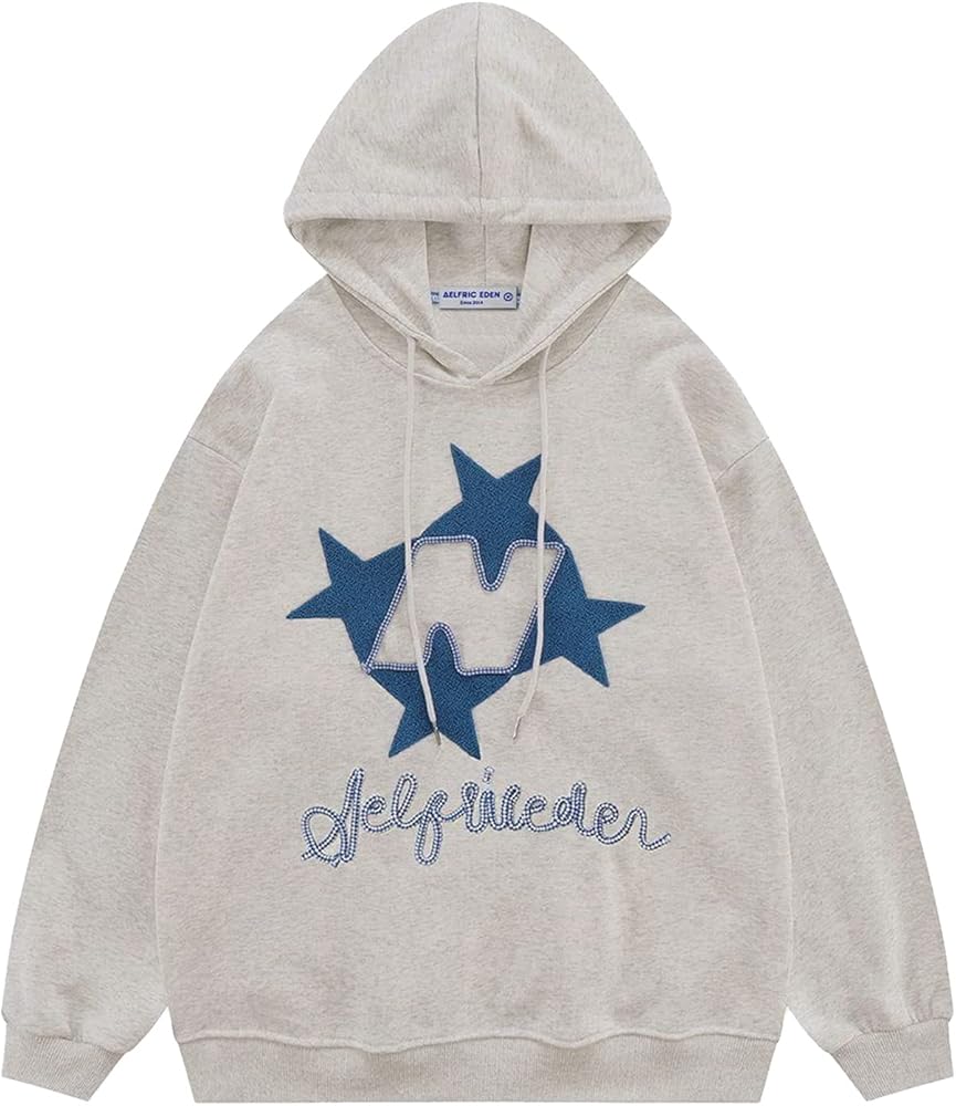 Aelfric Eden Y2k Hoodie Women Graphic Oversized Hoodies Star Embroidered Hoodied Sweatshirt Casual Vintage Pullover