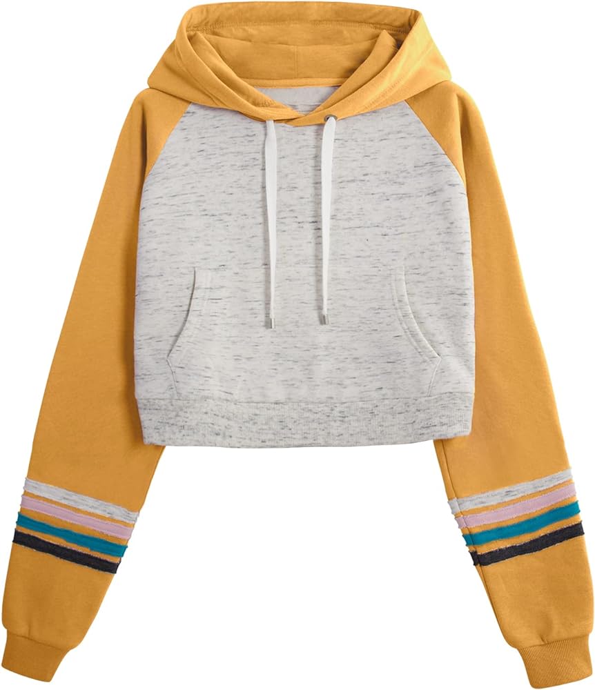 DOUBLJU Casual Crop Hoodies Long Sleeve Pullover Drawstring Hooded Sweatshirts Basic Cropped Tops for Womens with Plus Size