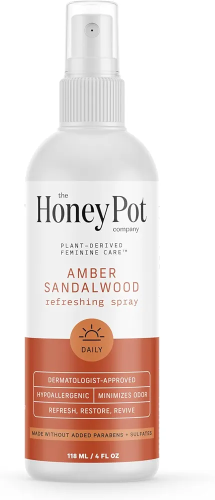 The Honey Pot Company - Refreshing and Restorative Panty and Body Plant-Derived Deodorant Spray - Paraben & Sulfate Free - Amber Sandalwood -4 fl. oz.