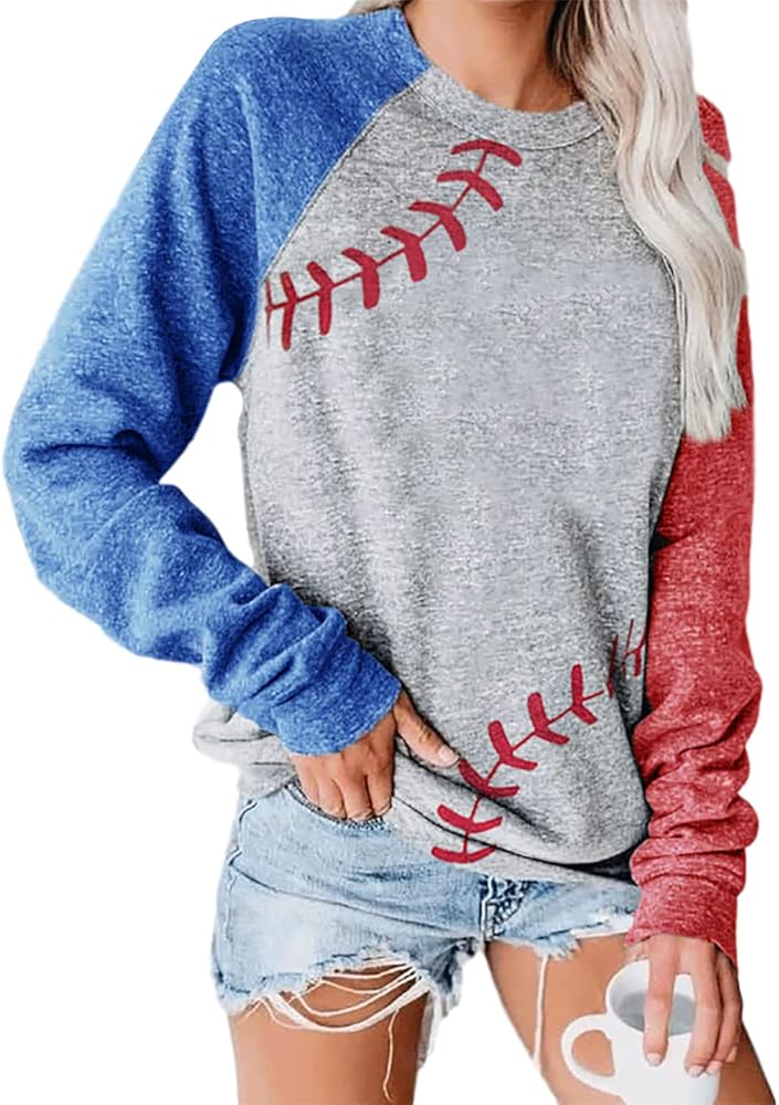 Baseball Mom Shirts for Women Raglan Long Sleeve Pullover Tops Sweatshirt Casual Round Neck Blouse