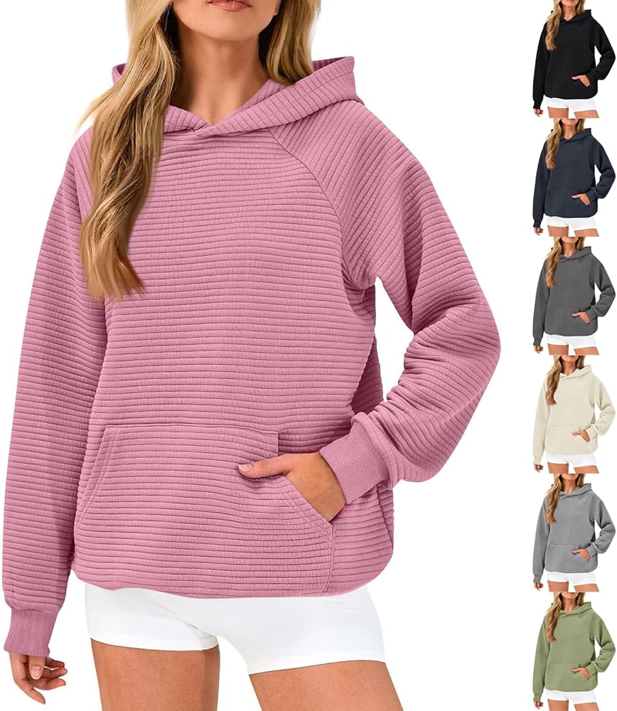 Womens Ribbed Hoodies Y2K Long Sleeve Tops for Teen Girls Trendy Oversized Sweatshirt Fall Pullover Sweaters Pockets