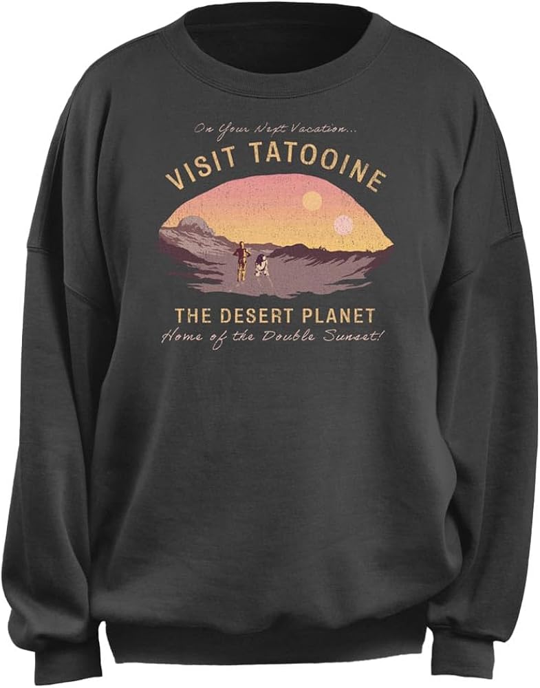 STAR WARS Junior's Tatooine Vacation Oversized Fleece, Charcoal, Medium