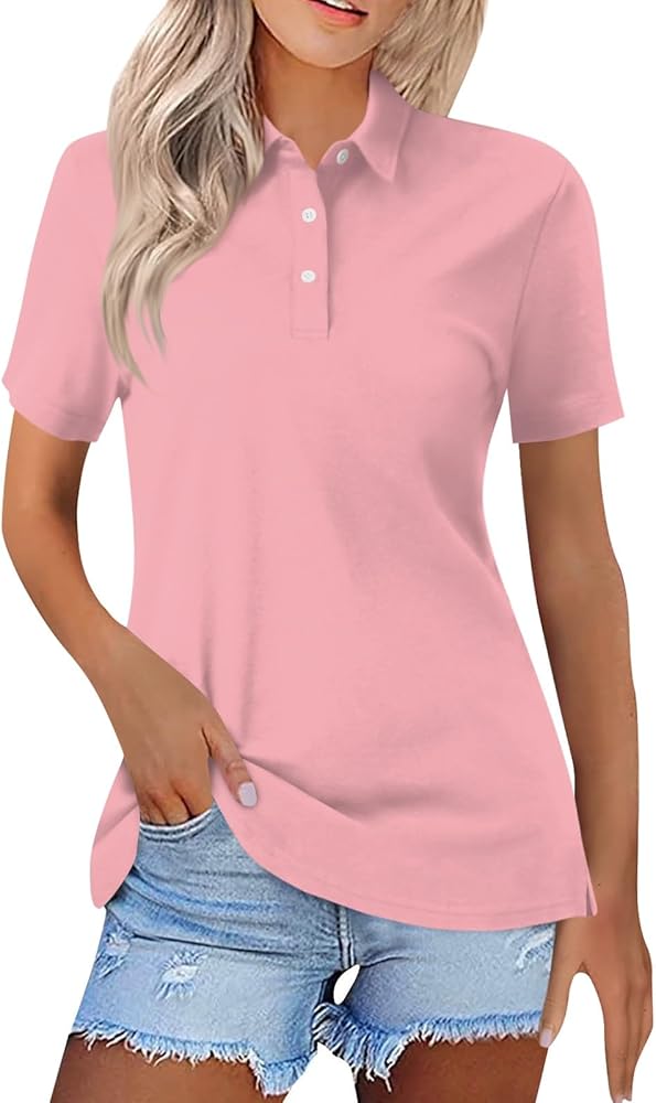 Womens Summer Tops 2024,Women Fashion Polo Shirts Short Sleeve Button Down Shirt Lightweight Dressy Casual 2024