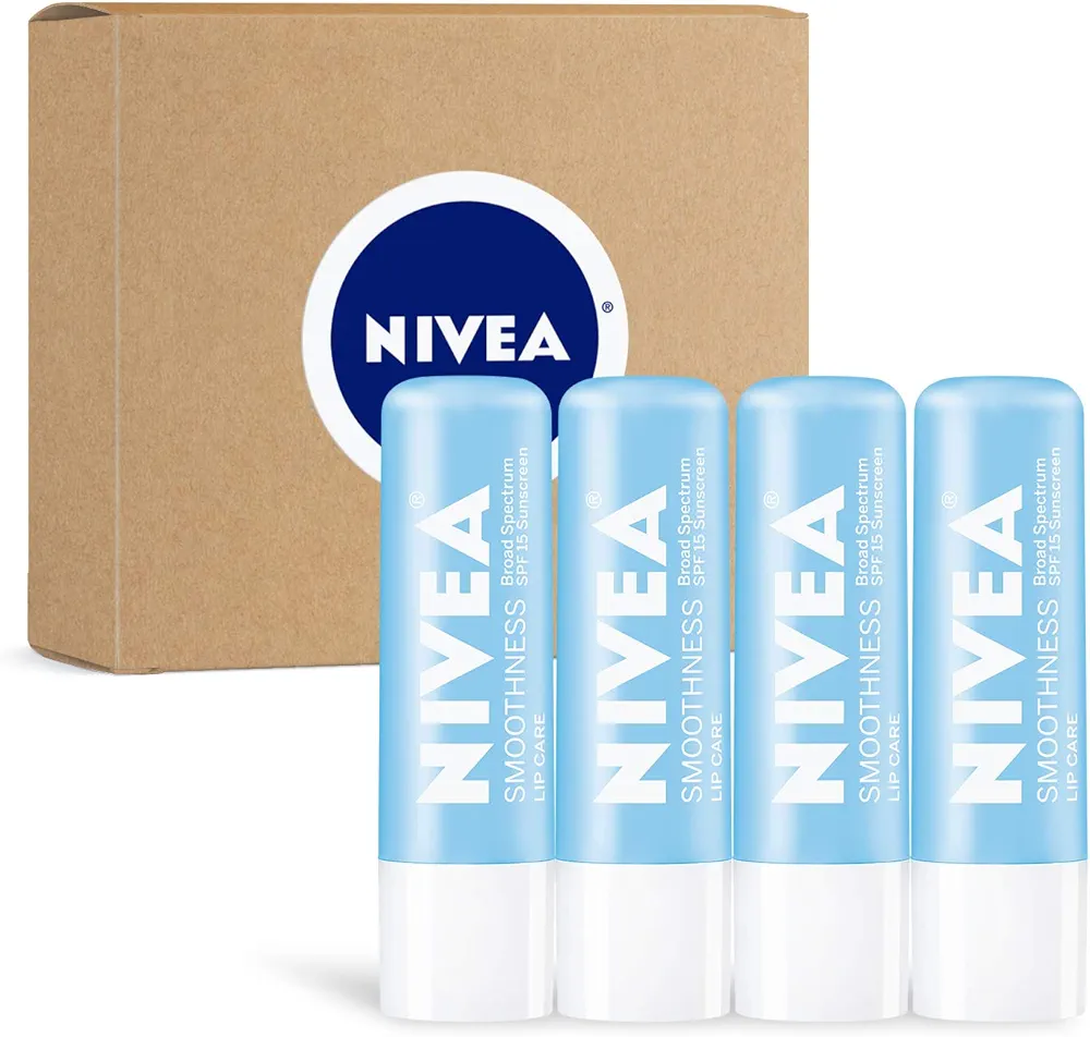 NIVEA Smoothness Lip Care SPF 15, Lip Balm SPF Stick, 0.17 Oz, Pack of 4