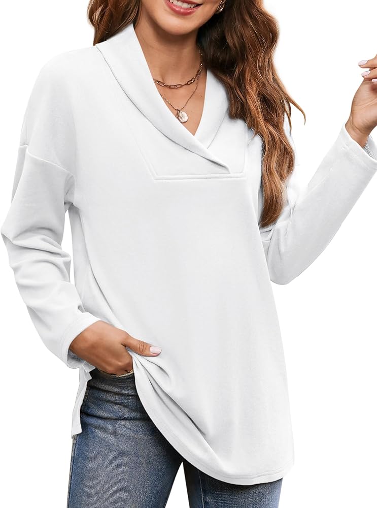 BZB Women Polo Shirts Shawl Neck Long Sleeve Tops Tunic Tops to Wear with Leggings