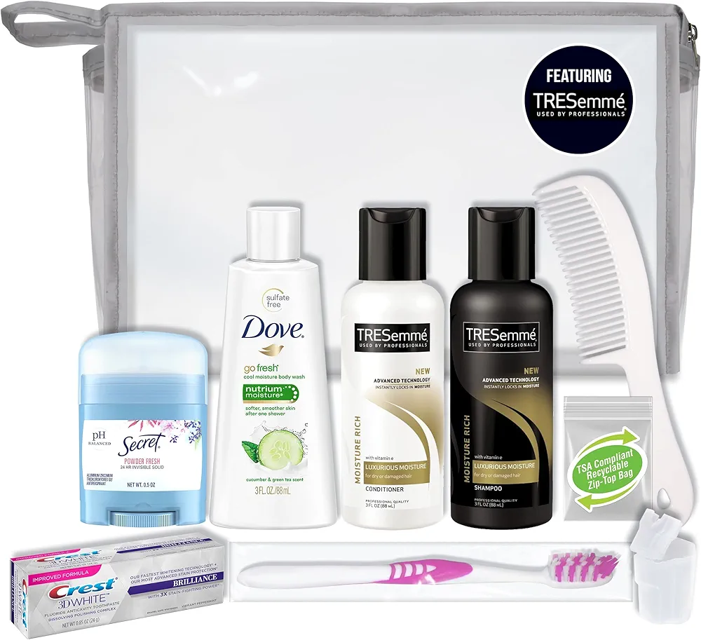 Convenience Kits international 10 PC Deluxe Kit, Featuring: Tresemme Hair and Dove Body Travel-Size Products, Silver