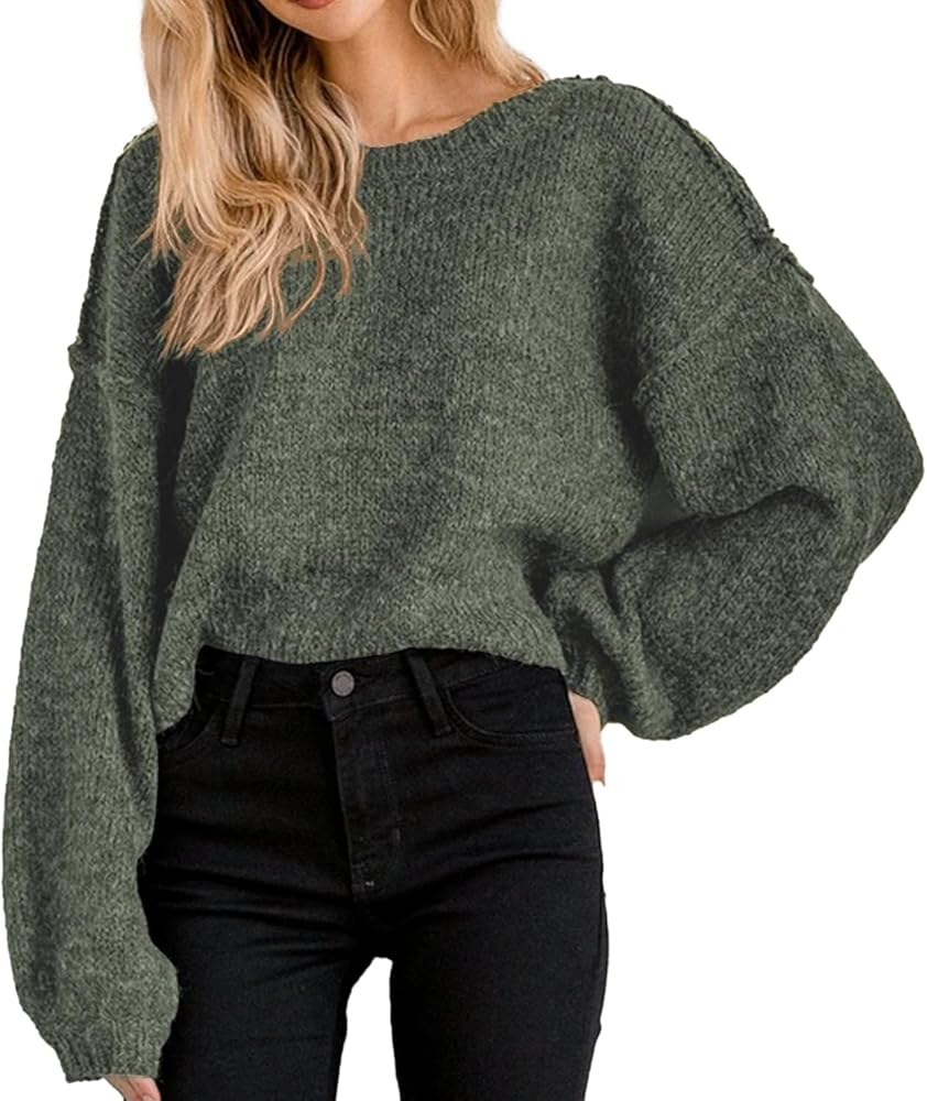 Jumppmile Women's Cropped Sweater Top Crewneck Long Sleeve Knit Fall Pullover Sweater