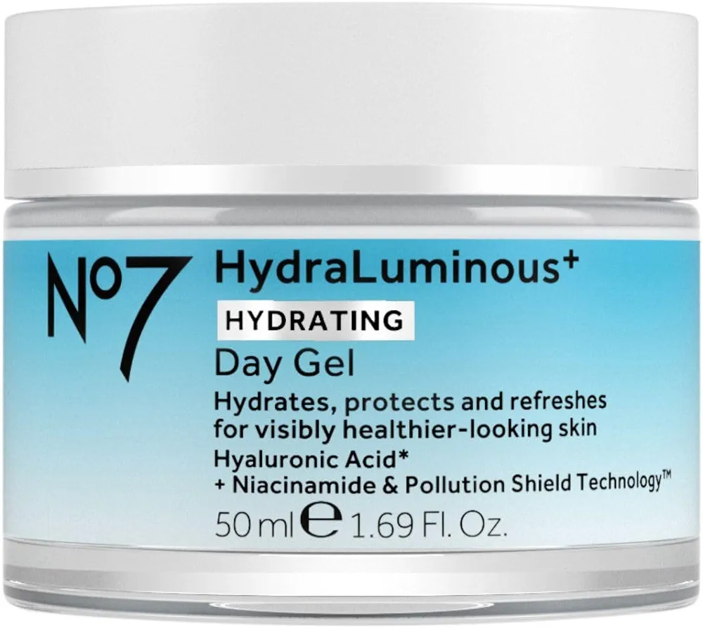 No7 HydraLuminous+ Hydrating Day Gel Moisturizer - Hyaluronic Acid and Vitamin B3 Niacinamide Face Moisturizer to Hydrate, Protect & Refresh Skin - Supports Skin Barrier Repair (1.69 Fl Oz)