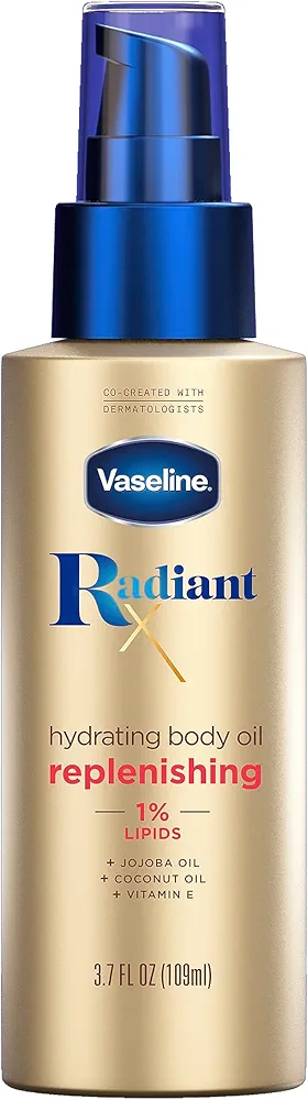 Vaseline Radiant X Replenishing and Hydrating Body Oil with 1% Lipids, Jojoba Oil, Coconut Oil, & Vitamin E 3.7 oz