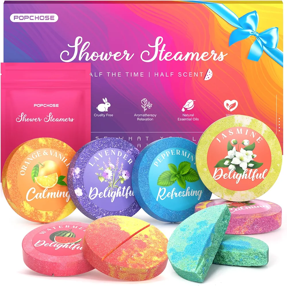 Shower Steamers Aromatherapy - POPCHOSE 8 Pack Gifts for Women, Mom, Men, Self Care Shower Bombs with Natural Essential Oil, Relaxation Stress Relief Home Spa Birthday Gift Stocking Stuffers