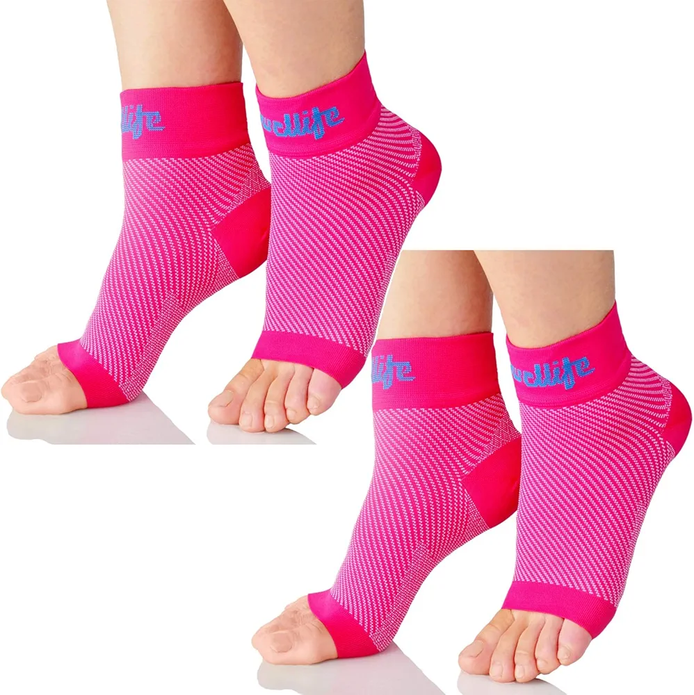 Dowellife Plantar Fasciitis Socks, Ankle Brace Compression Support Sleeves & Arch Support, Foot Compression Sleeves, Ease Swelling, Achilles Tendonitis, Heel Spur for Men Women (Pink 2 Pairs, Large)