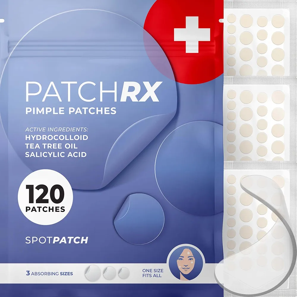 PatchRx Salicylic Pimple Patches (120 Pack), Salicylic Acid Acne Patches with Tea Tree Oil - Zit Patch and Pimple Stickers for Face for Skin Care - Salicylic Acid Acne Dots (Packaging May Vary)