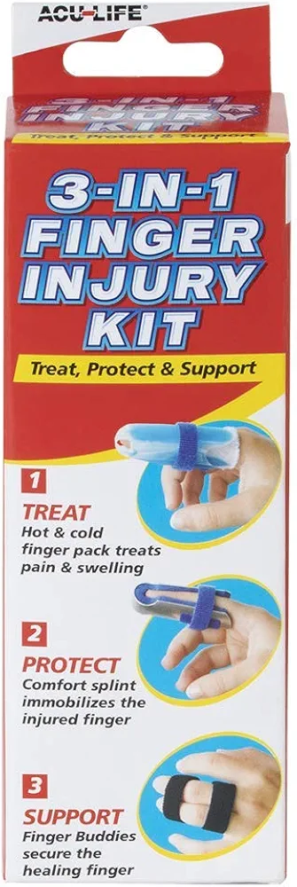 Finger Splint Kit, 3-in-1 Finger Immobiliser Kit, Includes Finger-Sized Hot & Cold Ice Pack, Splint & Finger Buddies