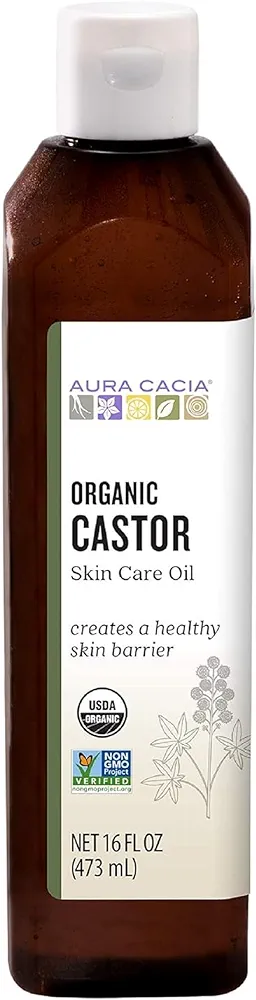 Aura Cacia Organic Castor Oil, 16 fl. oz., Skin Care, Hair Care, Massage, Moisturizes Skin, Creates Healthy Skin Barrier