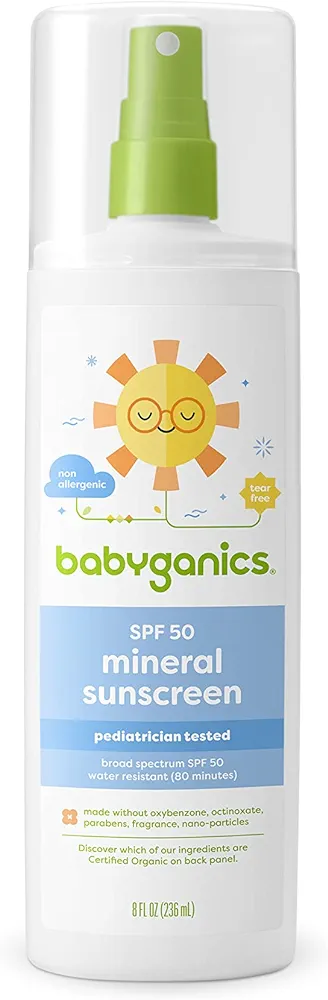 Babyganics SPF 50 Mineral Baby Sunscreen Spray, Unscented | UVA UVB Protection | Octinoxate & Oxybenzone Free | Water Resistant, Value Size, 8oz