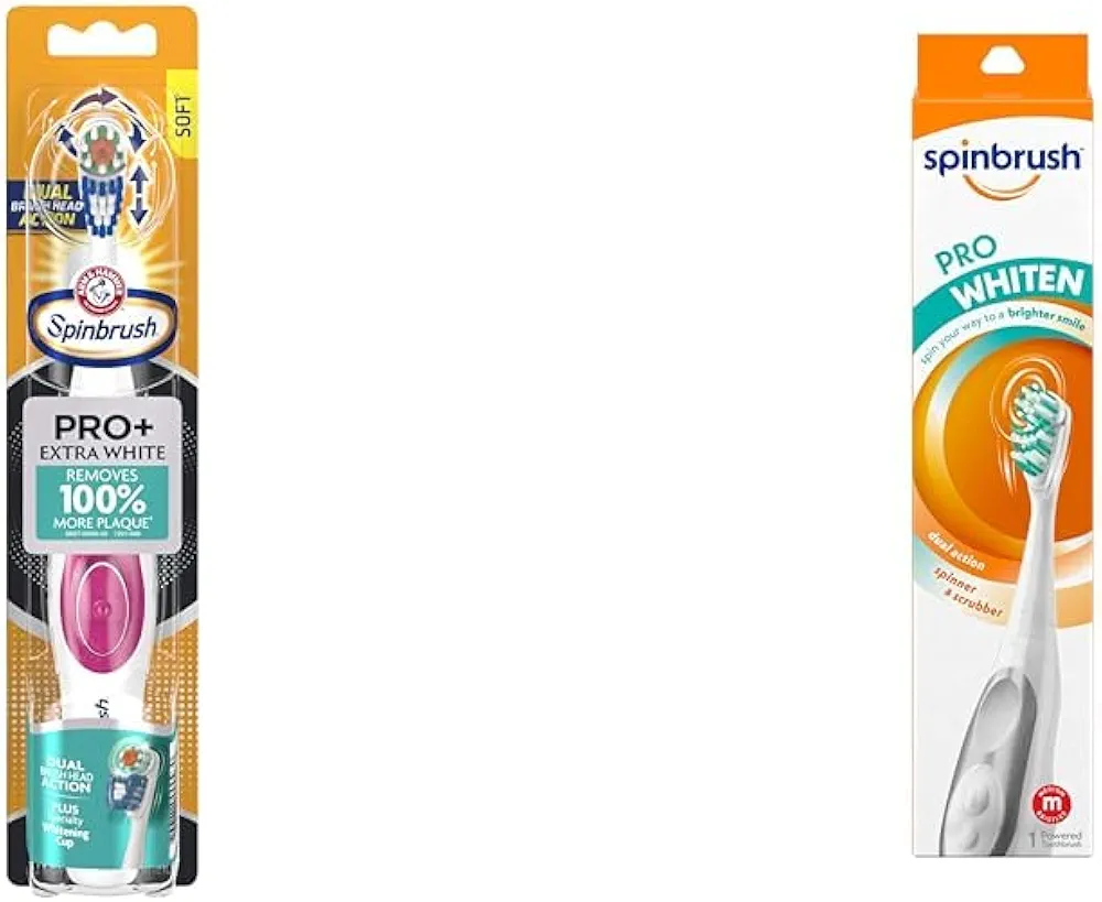 Spinbrush Battery Toothbrushes with Whitening - Extra White Removes 100% More Plaque, Whiten Teeth in 1 Week