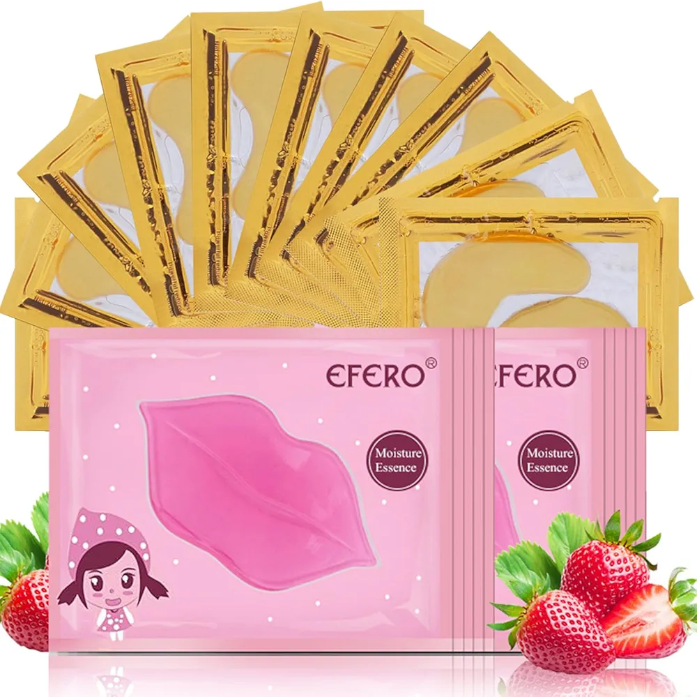 Eakroo 20 Pairs Lip Masks & Eye Mask, Power Crystal Gel 24K Lip Eye Mask, Effectively Nourishes the Lip & Eye Skin, Anti-Aging Eye Patches for Moisturizing, Reducing Fine Lines Dark Circle