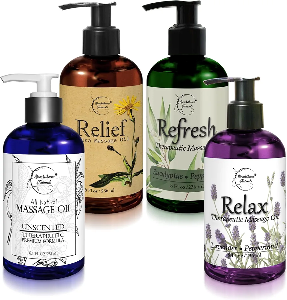 Massage Oil for Massage Therapy | Massage Kit with Arnica Oil, Unscented, Eucalyptus & Lavender Body Oil for Massage