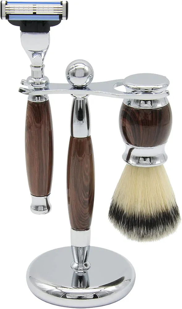 Union Razors SS4W Three Piece Shave Kit with Razor, Shaving Brush & Stand