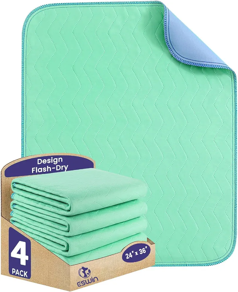 Washable Underpads,24" x 36" (Pack of 4) - Super Absorbency Reusable Bedwetting Incontinence Pads for Kids, Adults, Elderly, and Pets - Waterproof Protective Pad for Couch, Sofa, Floor,Bed