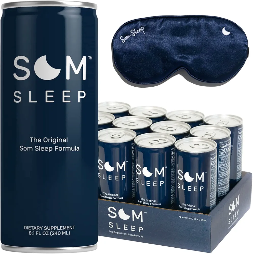 Som Sleep, Nighttime Set – Sleep Mask & Functional Sleep Drinks, Original Berry - 12-Pack