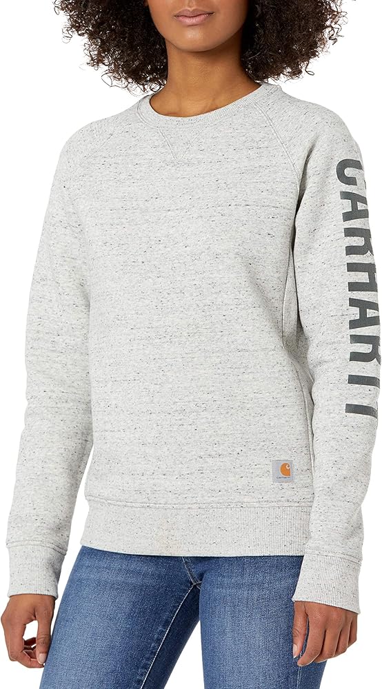 Carhartt Women's Relaxed Fit Midweight Crewneck Block Logo Sleeve Graphic Sweatshirt