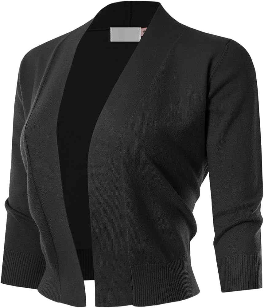 3/4 Sleeve Solid Open Bolero Cropped Cardigan for Women (S-3XL)