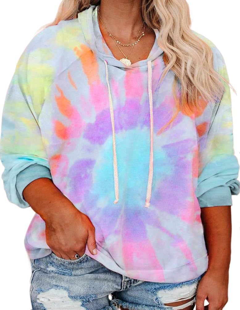 VISLILY Plus-Size Hoodies for Women Tie Dye Sweatshirts Tops