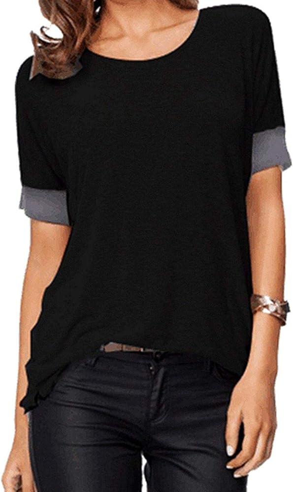 Sarin Mathews Women's Casual Round Neck Loose Fit Short Sleeve T-Shirt Blouse Tops