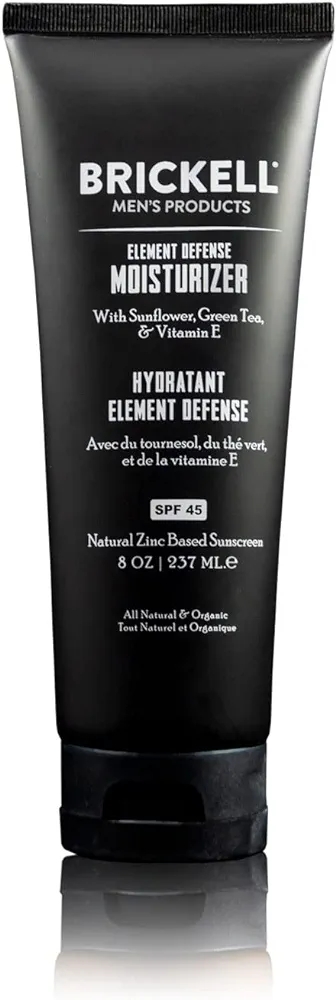 Brickell Men's Element Defense SPF45 Moisturizer for Men, Natural & Organic, Zinc Oxide Mineral Sunscreen, Hydrates and Protects Skin Against UVA/UVB Rays, 8 Ounce, Unscented