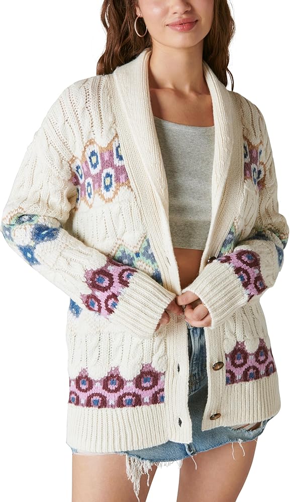 Lucky Brand Women's Intarsia Shawl Collar Cardigan